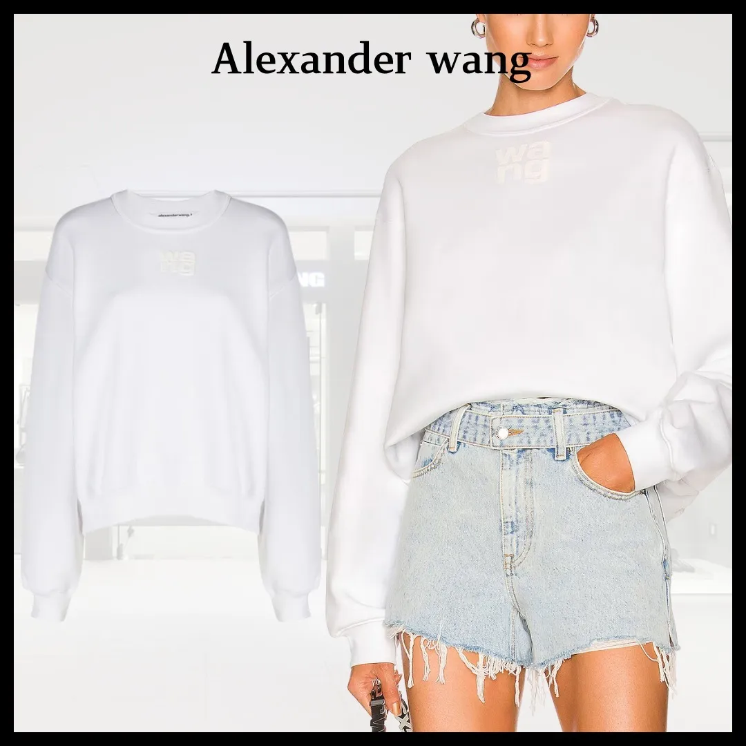 Alexander Wang  |Crew Neck Long Sleeves Plain Cotton Logo