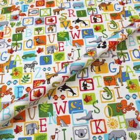 Alphabet with Animals Printed Cotton - Cream