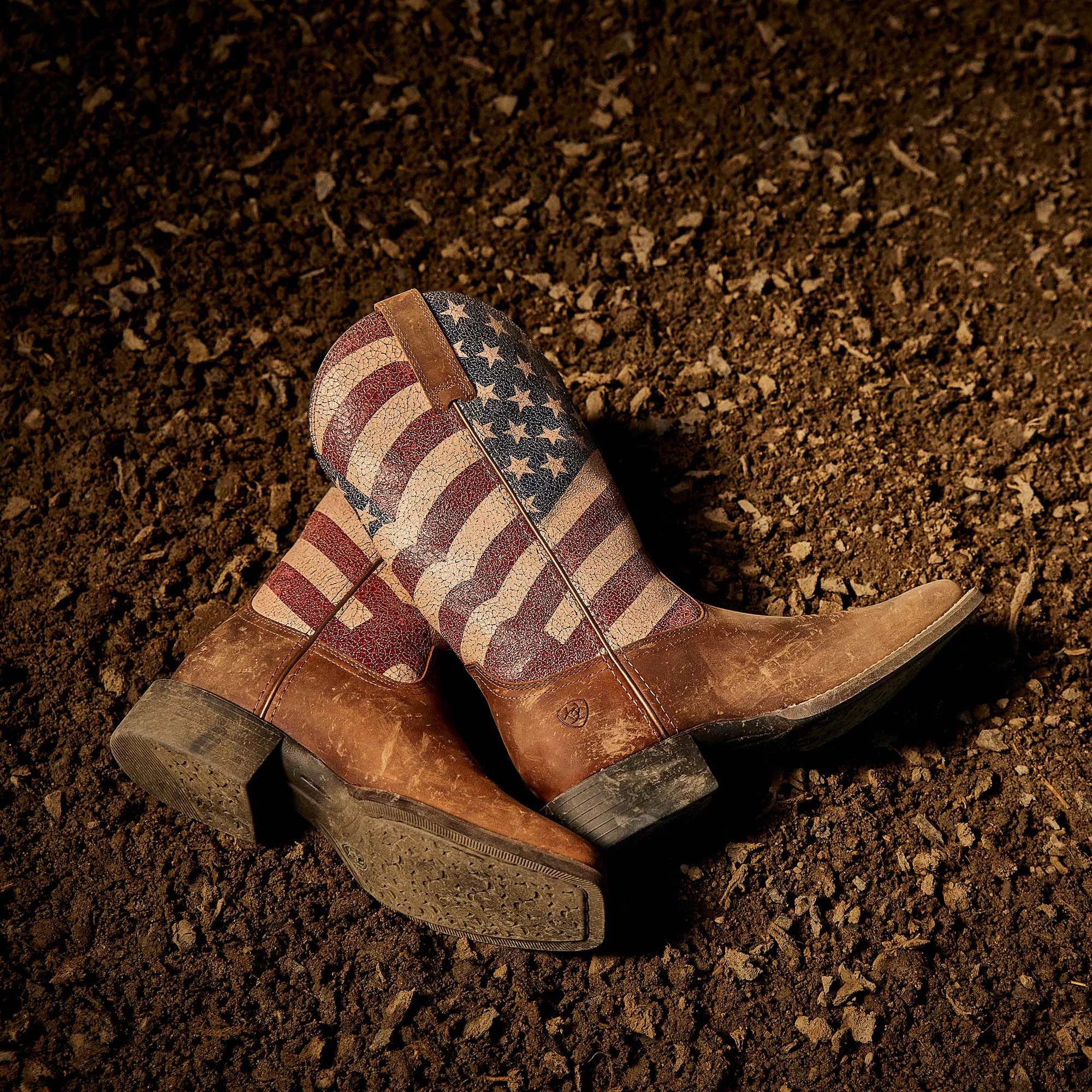 Ariat Womens Round Up Patriot Square Toe Western Boot- Patriotic Distressed Brown