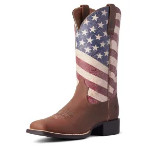 Ariat Womens Round Up Patriot Square Toe Western Boot- Patriotic Distressed Brown