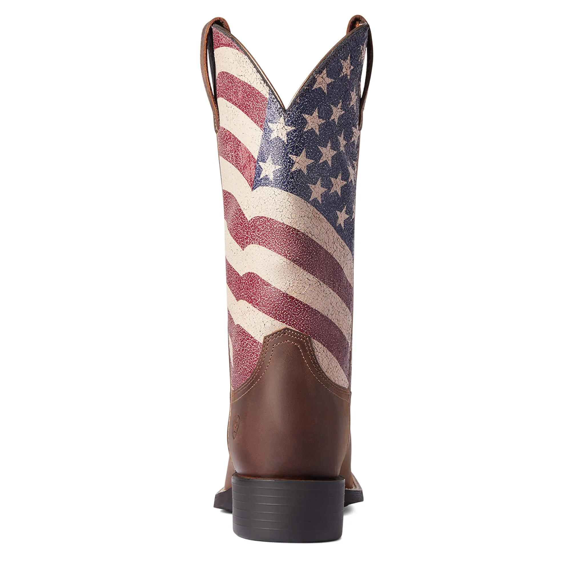 Ariat Womens Round Up Patriot Square Toe Western Boot- Patriotic Distressed Brown