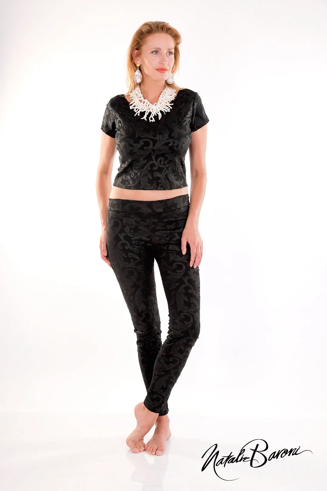 Black Embossed Weave Leggings - Roma