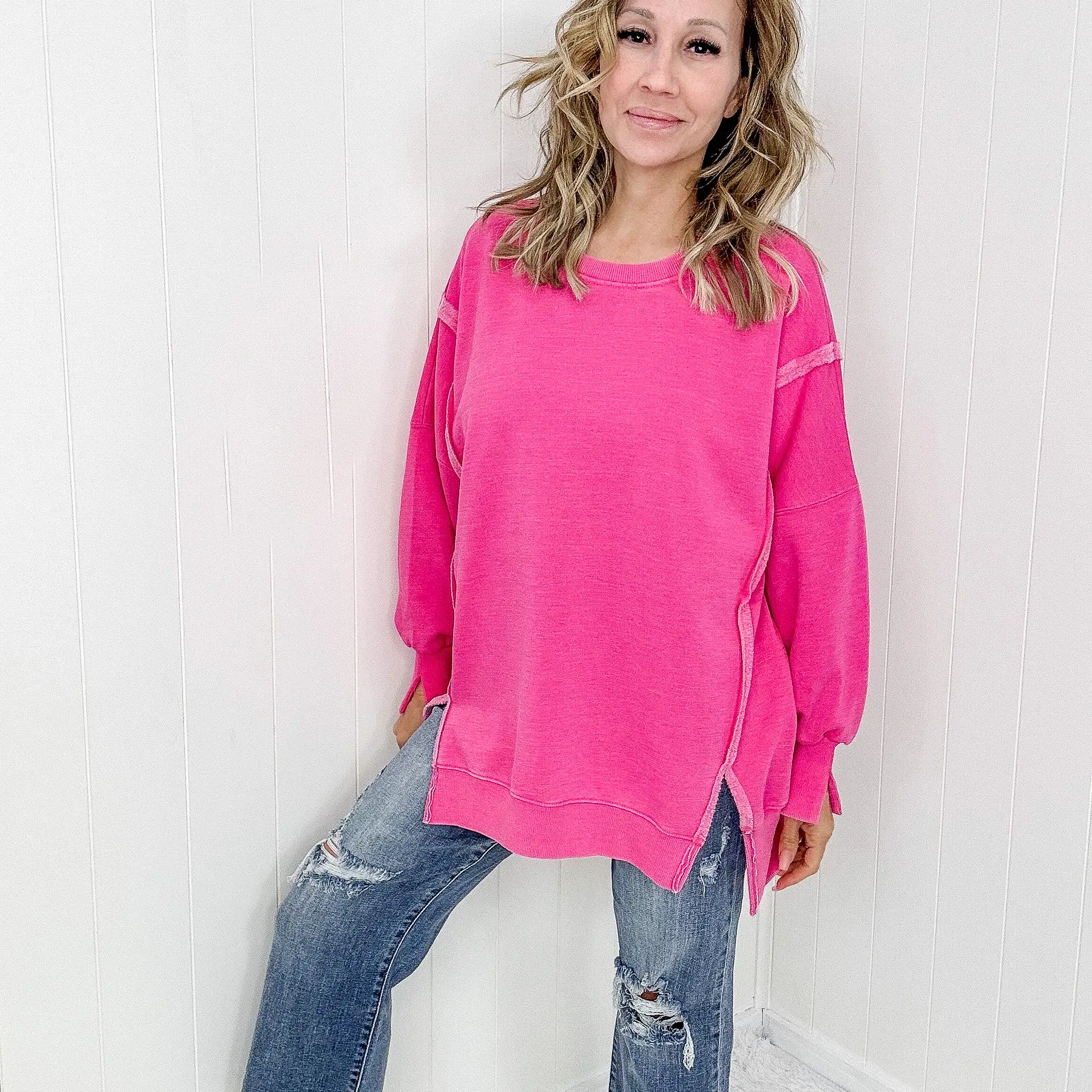 Blakeley Pink Oversized Classic Crew Pullover