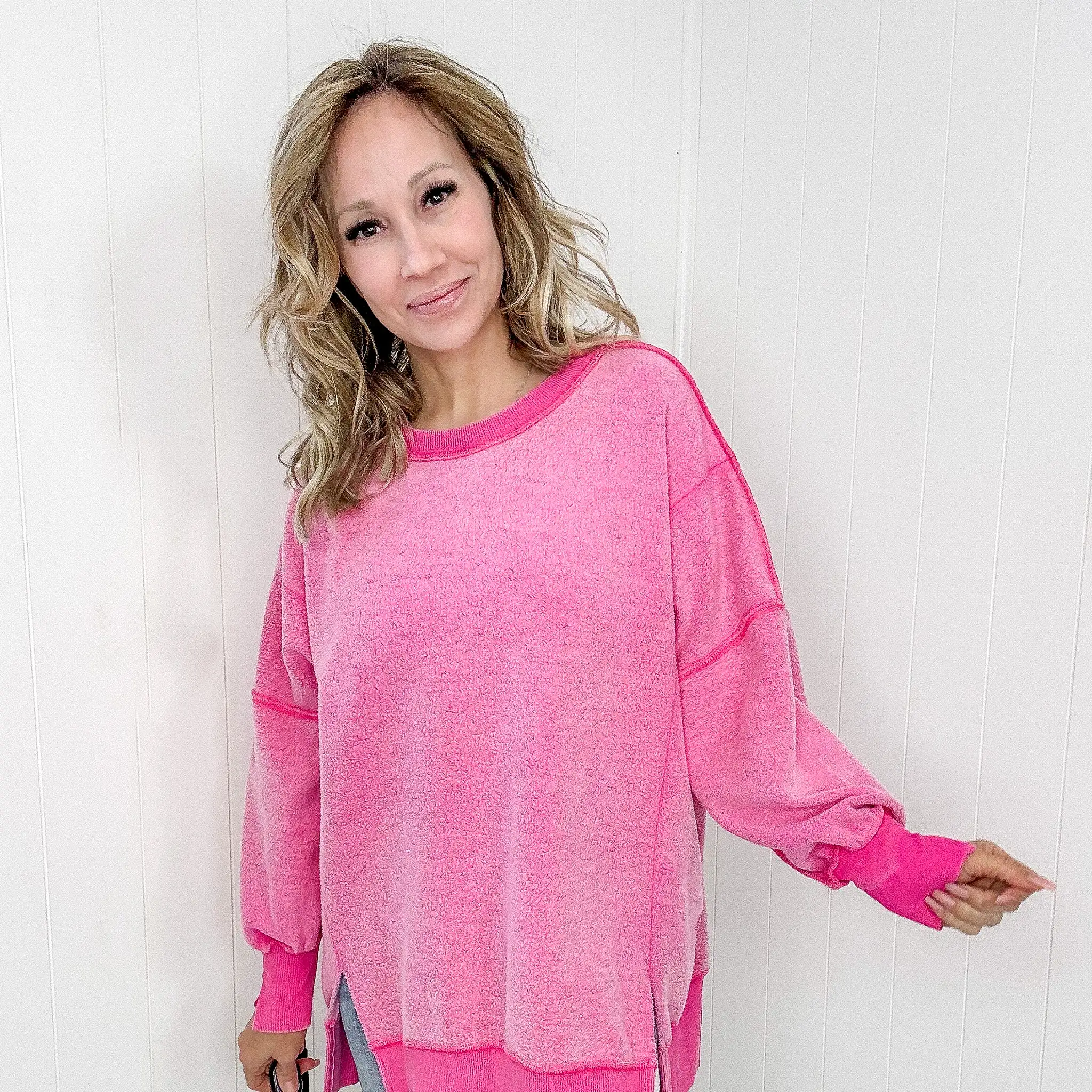 Blakeley Pink Oversized Classic Crew Pullover