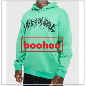 boohoo  |Street Style Plain Oversized Logo Hoodies