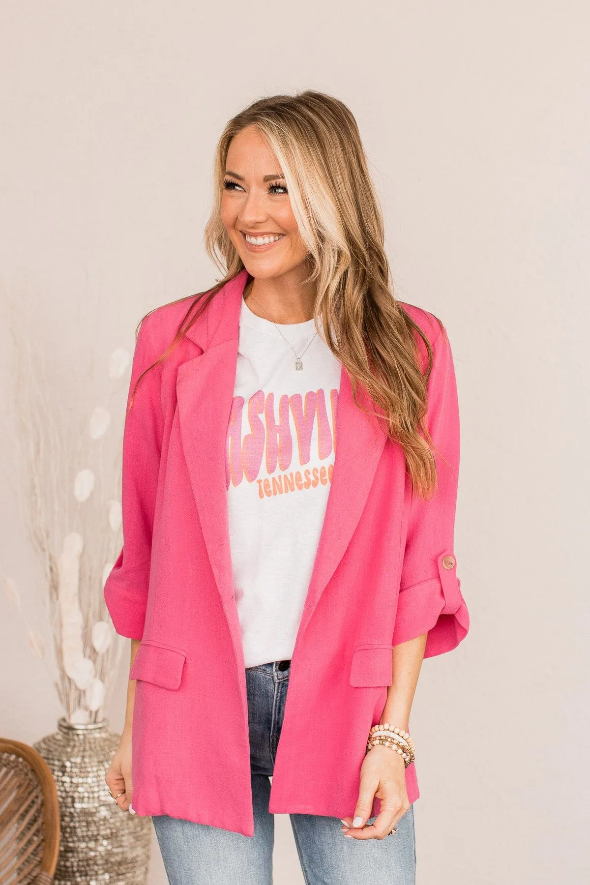 CEO Of My Life Linen Blazer- Hot Pink