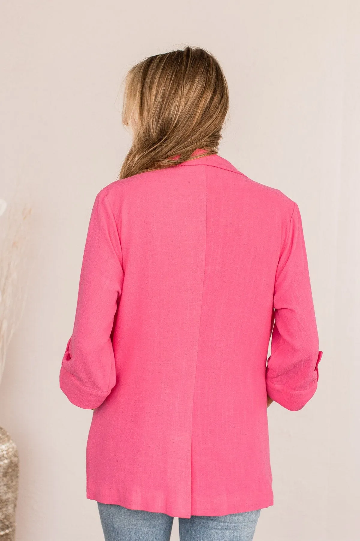 CEO Of My Life Linen Blazer- Hot Pink