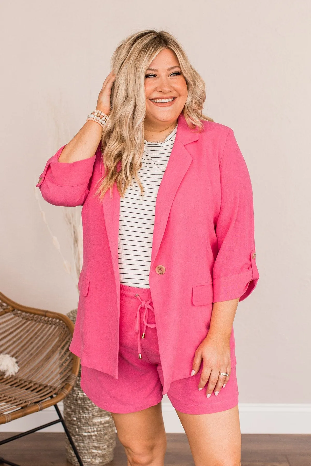 CEO Of My Life Linen Blazer- Hot Pink