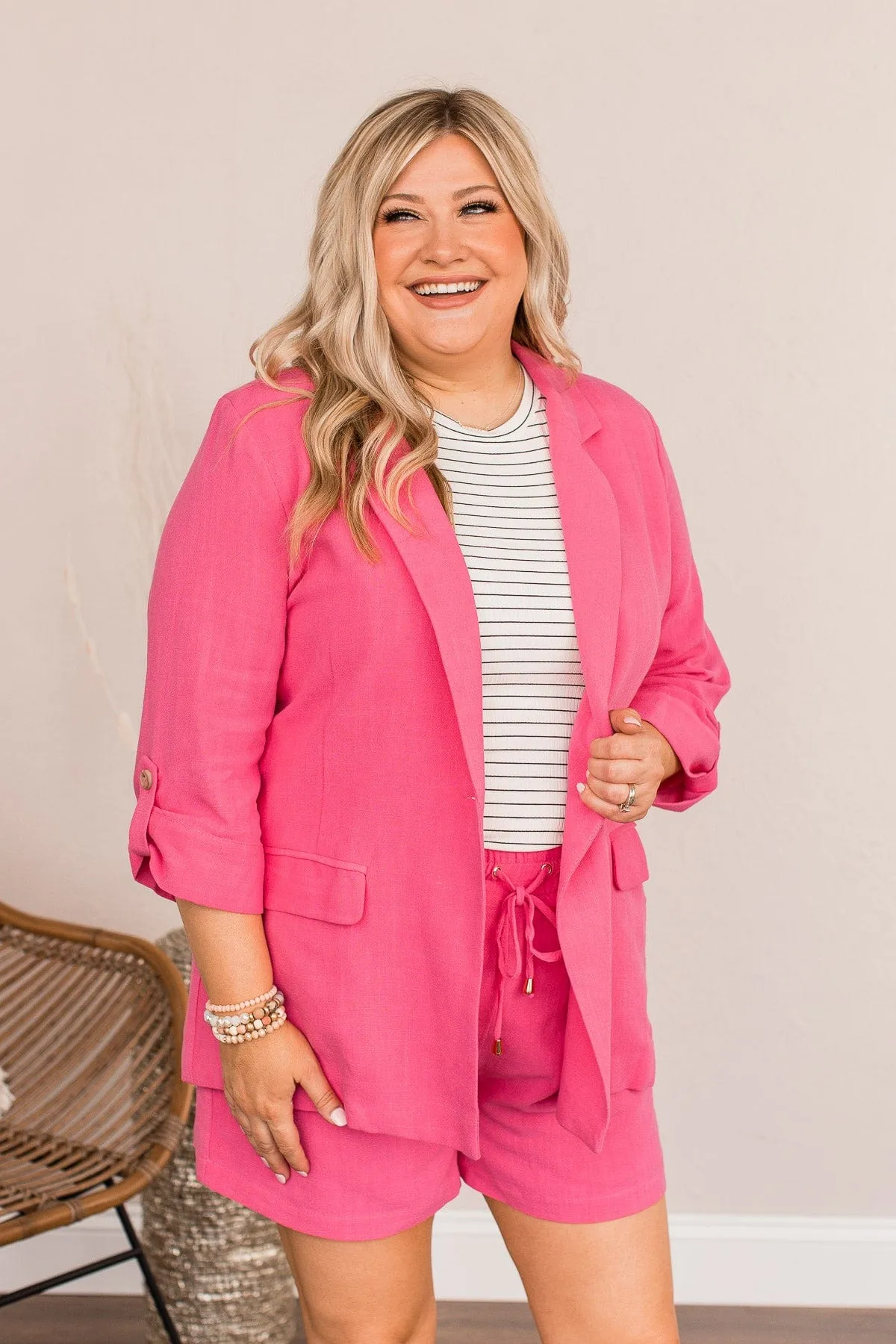 CEO Of My Life Linen Blazer- Hot Pink