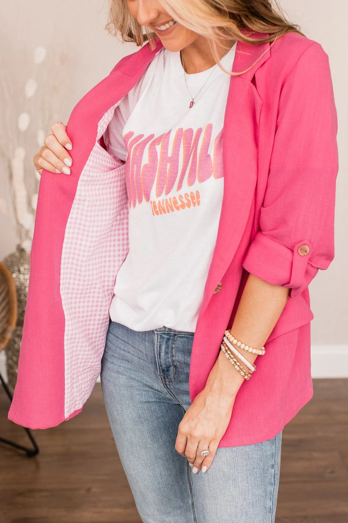 CEO Of My Life Linen Blazer- Hot Pink