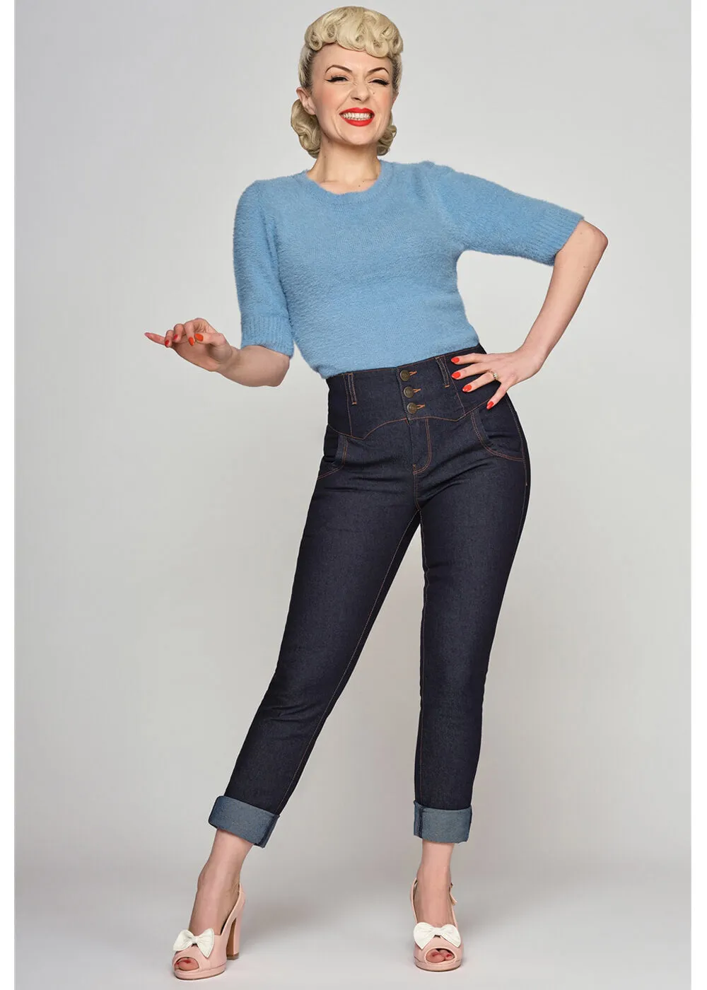 Collectif Rebel Katie Slim Fit Jeans Navy Blue