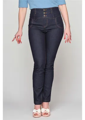 Collectif Rebel Katie Slim Fit Jeans Navy Blue