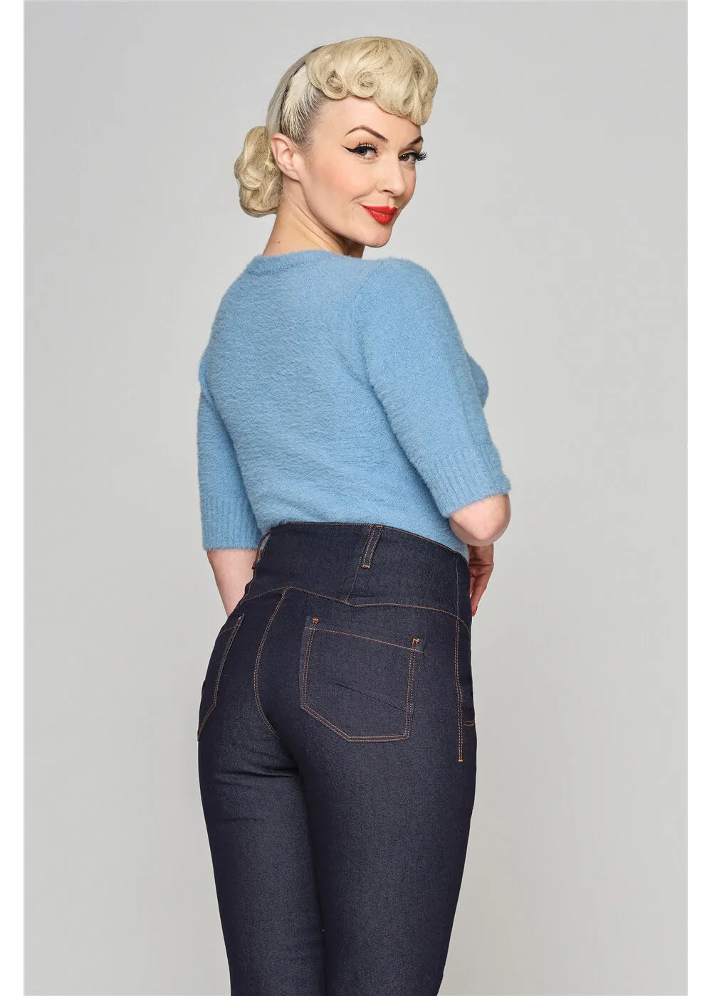 Collectif Rebel Katie Slim Fit Jeans Navy Blue