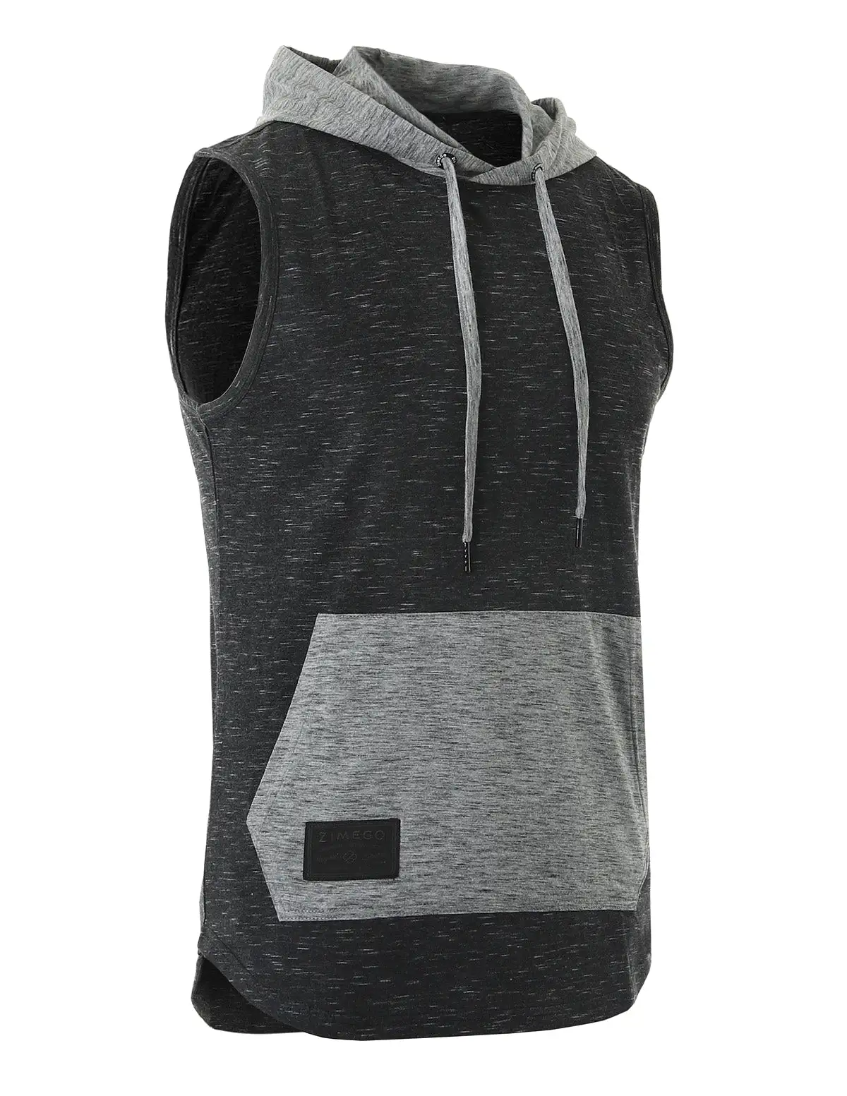 Color Block Sleeveless Pullover Kangaroo Pocket Workout Hooded Tank