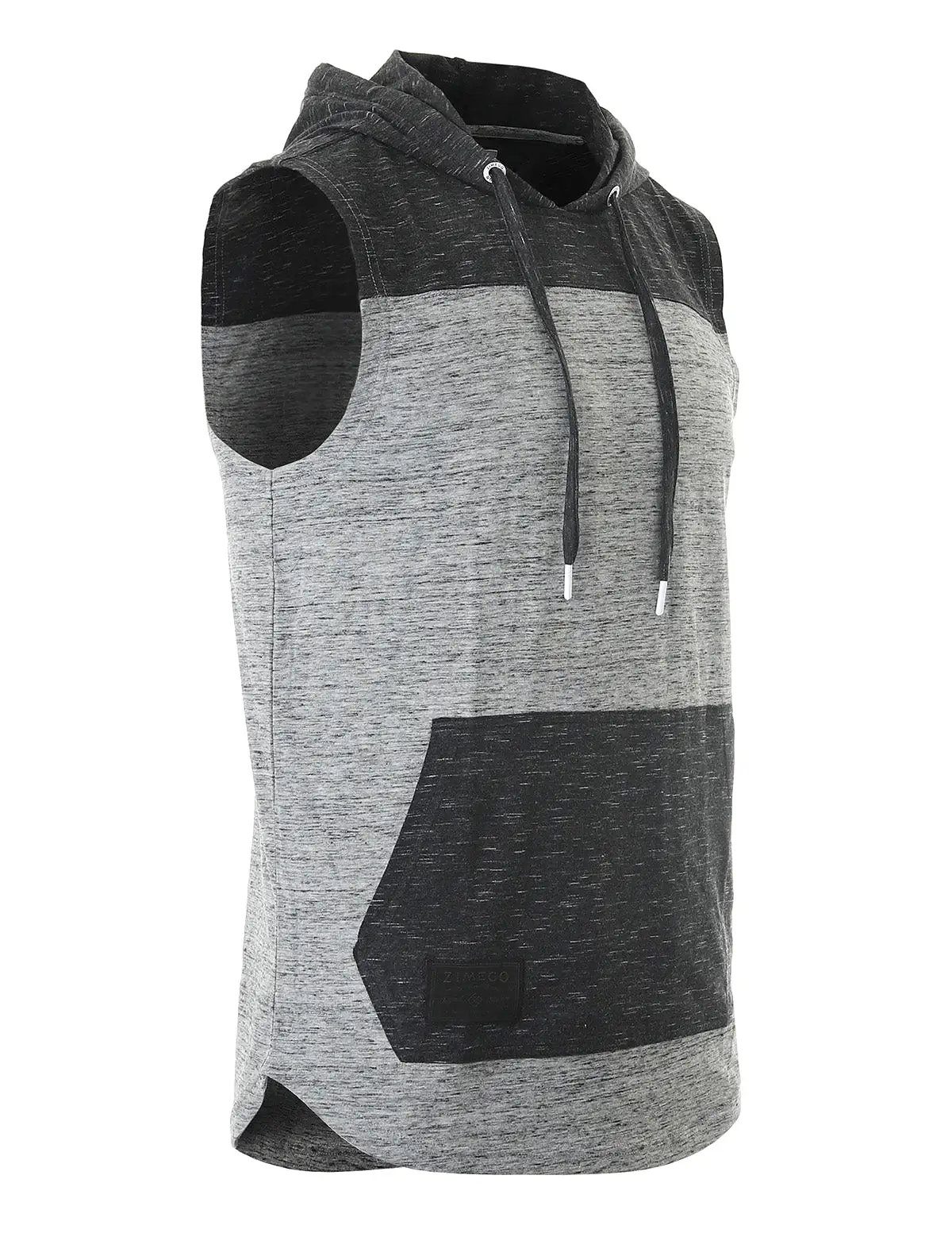 Color Block Sleeveless Pullover Kangaroo Pocket Workout Hooded Tank