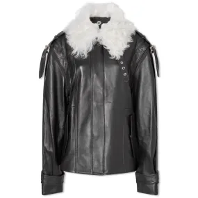 Dion Lee Oversized Leather Buckle Jacket With ShearlingBlack