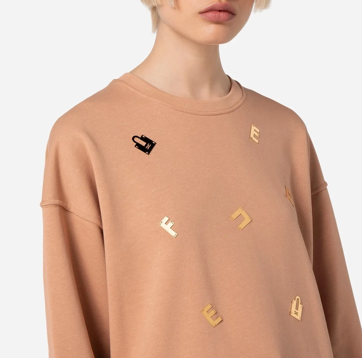 ELISABETTA FRANCHI  |Crew Neck Long Sleeves Plain Logo Hoodies & Sweatshirts