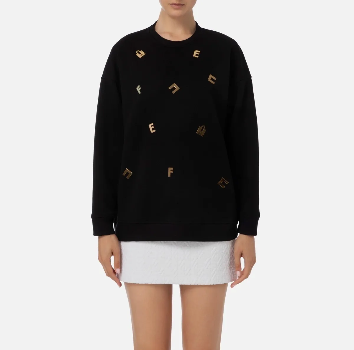 ELISABETTA FRANCHI  |Crew Neck Long Sleeves Plain Logo Hoodies & Sweatshirts