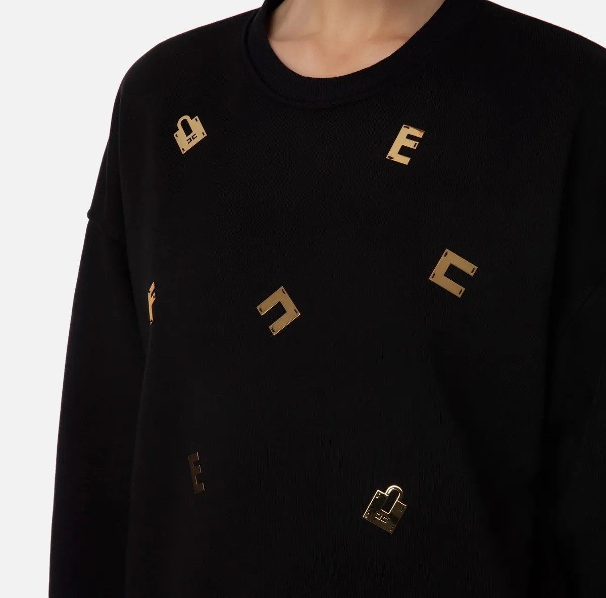 ELISABETTA FRANCHI  |Crew Neck Long Sleeves Plain Logo Hoodies & Sweatshirts