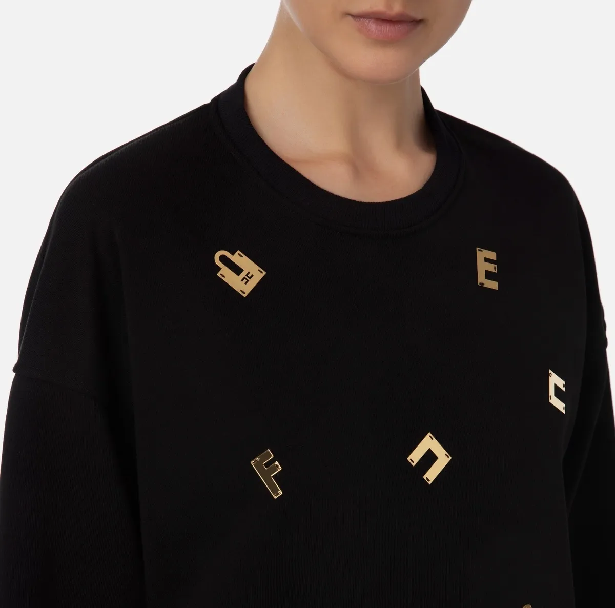 ELISABETTA FRANCHI  |Crew Neck Long Sleeves Plain Logo Hoodies & Sweatshirts