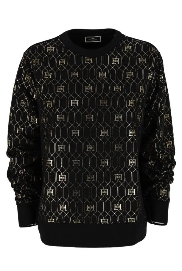 ELISABETTA FRANCHI  |Monogram U-Neck Long Sleeves Cotton Logo