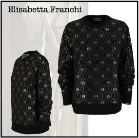 ELISABETTA FRANCHI  |Monogram U-Neck Long Sleeves Cotton Logo