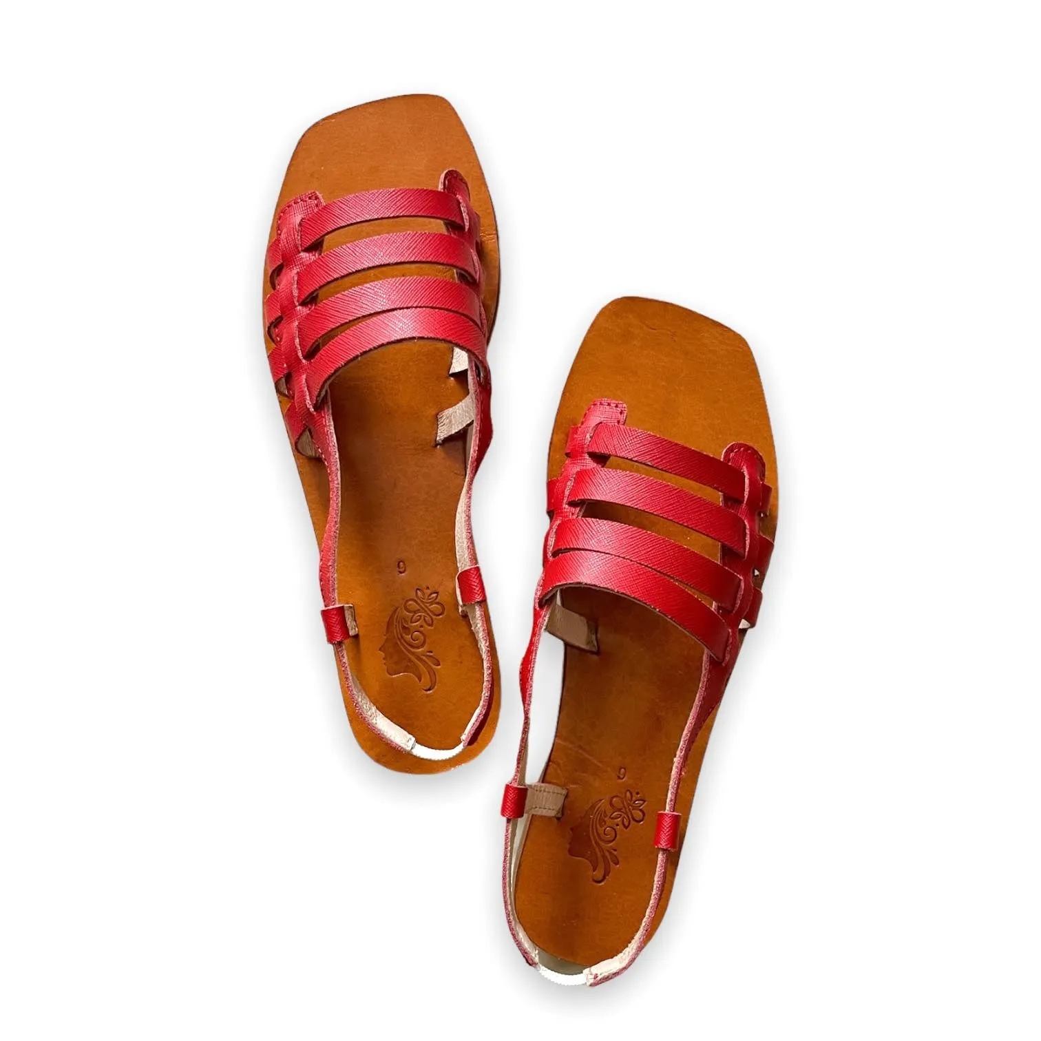 GAIA Red Genuine Leather Huarache Sandals