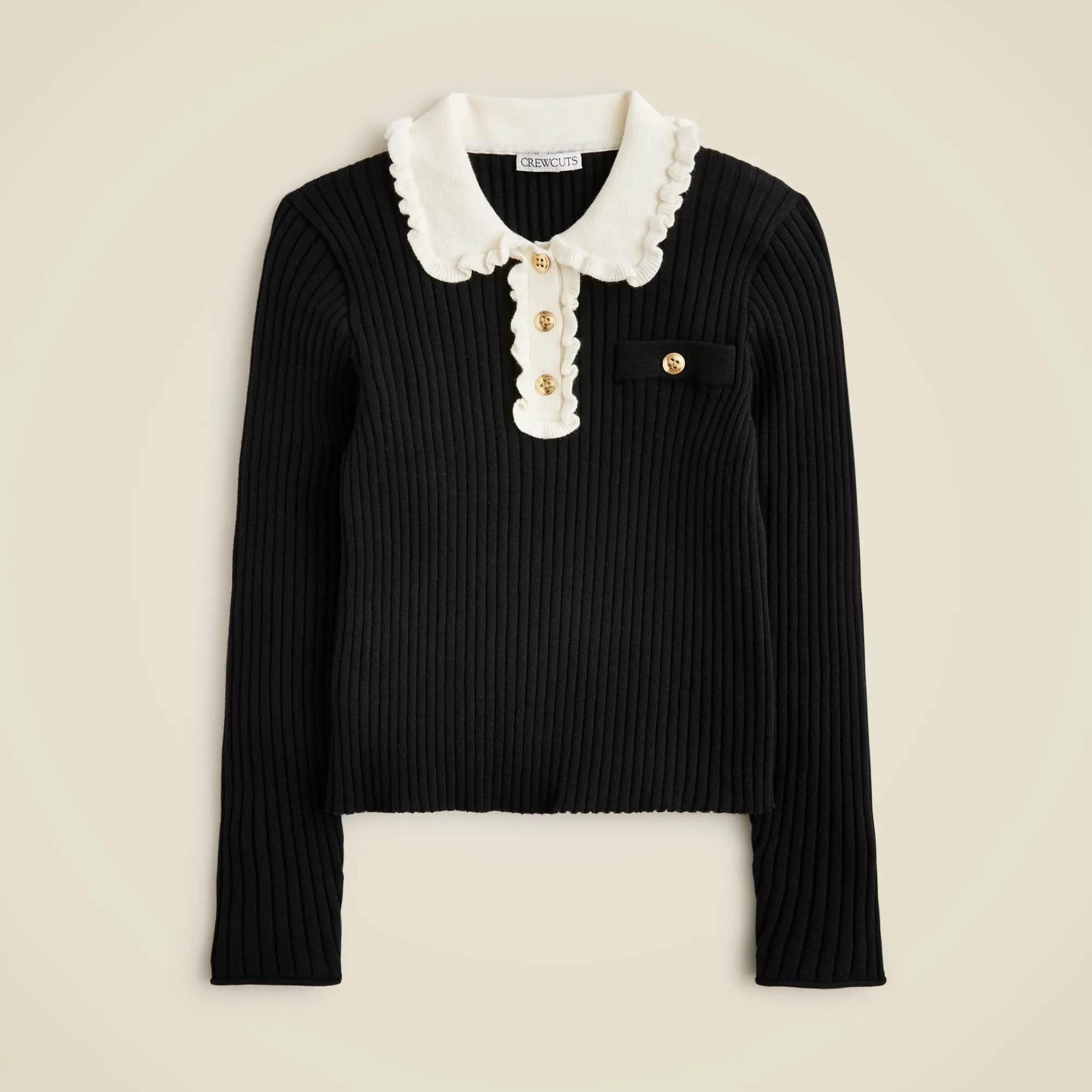 Girls' ruffle polo sweater