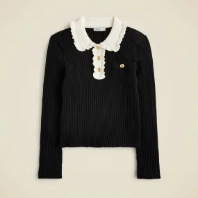 Girls' ruffle polo sweater