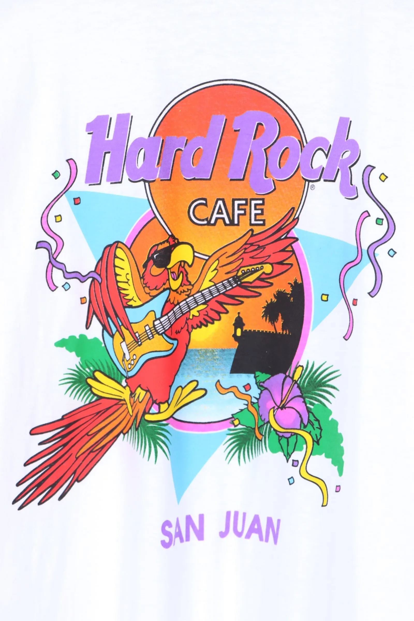 HARD ROCK CAFE San Juan Guitar Parrot Party T-Shirt USA Made (L)