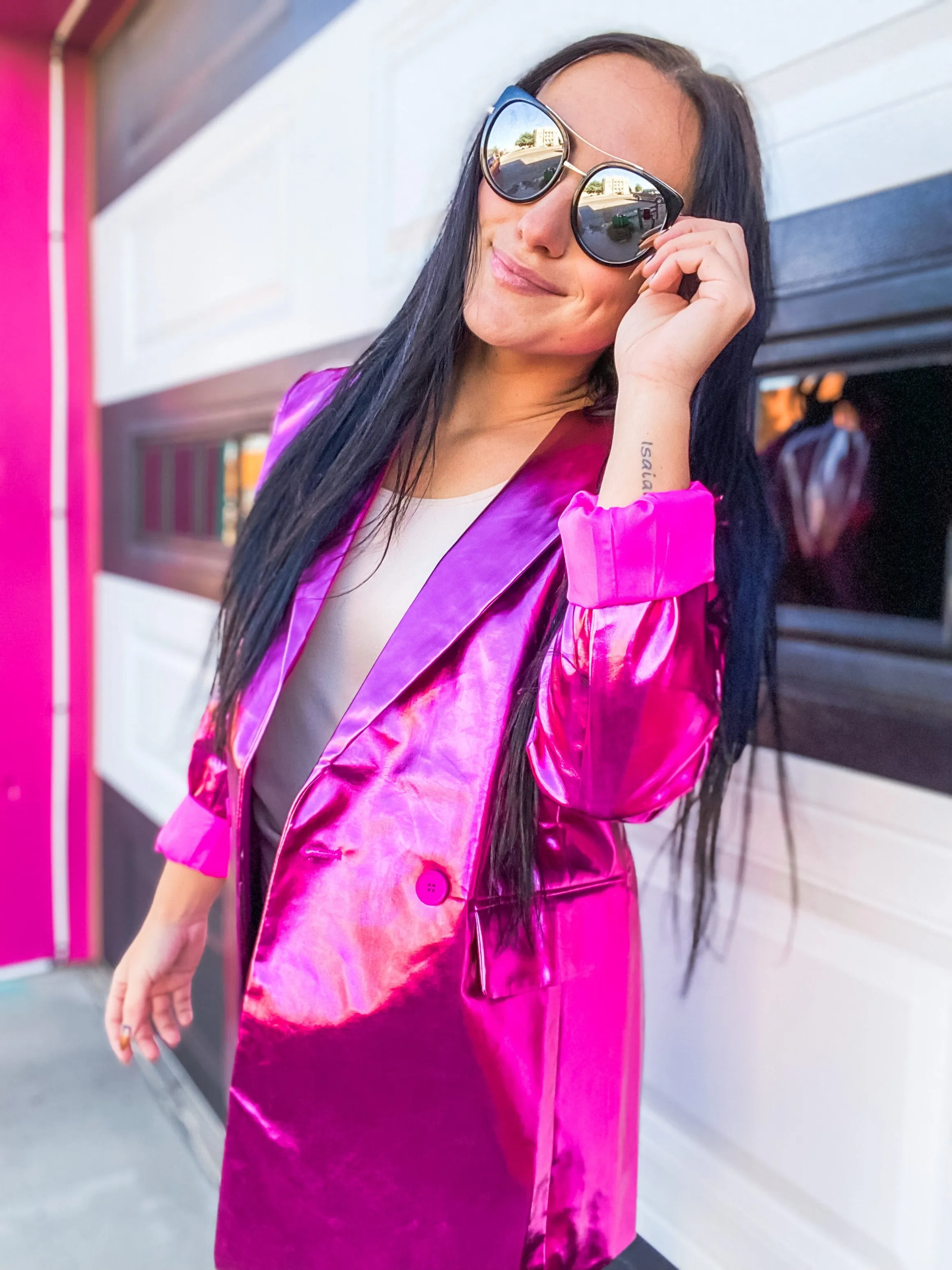 Hot Pink Metallic Blazer