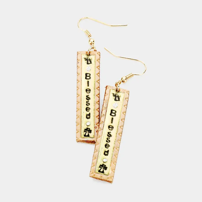 iLLASPARKZ Blessed Genuine Leather Bar Dangle Earrings