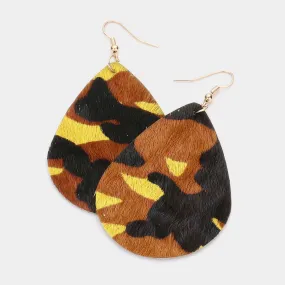 iLLASPARKZ Camouflage Patterned Genuine Leather Teardrop Dangle Earrings