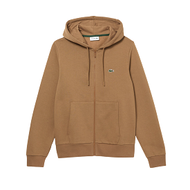 Lacoste Kangaroo Pocket Fleece Zipped Sweatshirt (Brown)