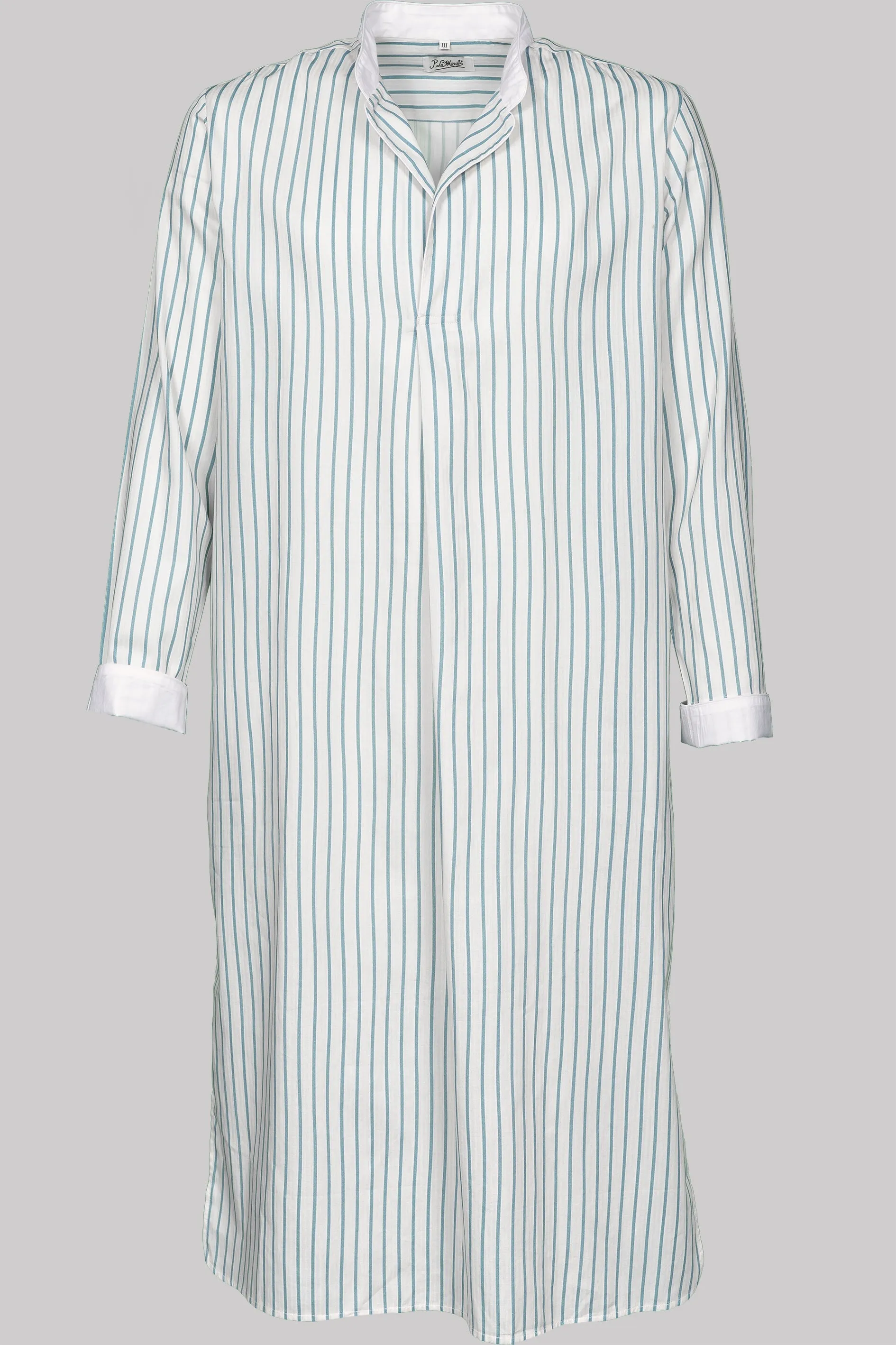 LONG-NIGHT-SHIRT AQUA-Offwhite-white 100% COTTON Herringbone-light Thin-Stripes digital-print