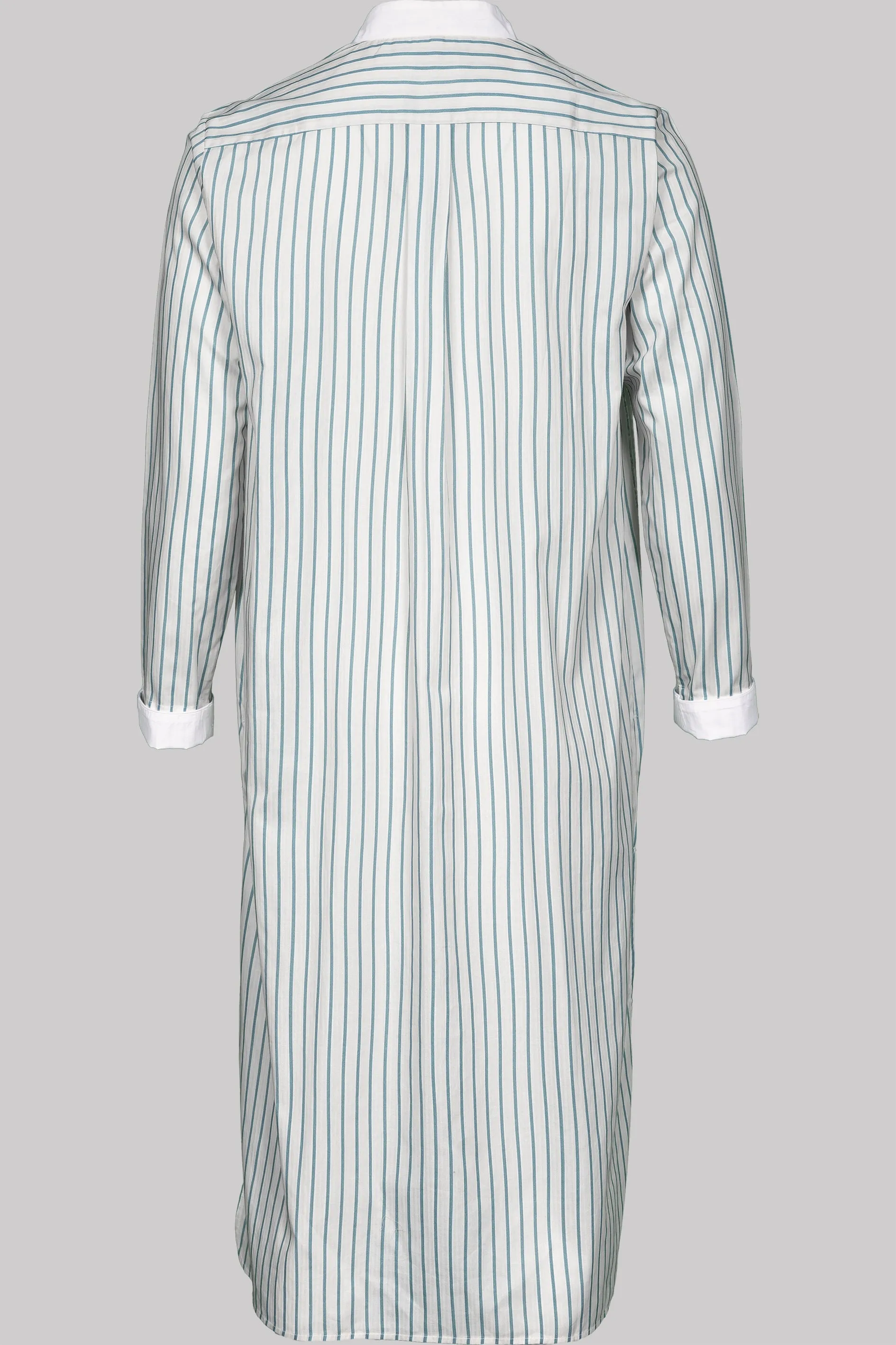 LONG-NIGHT-SHIRT AQUA-Offwhite-white 100% COTTON Herringbone-light Thin-Stripes digital-print