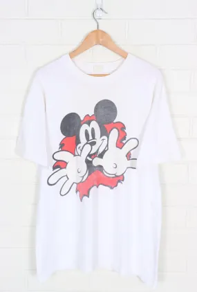 MICKEY MOUSE DISNEY Red & Black Cartoon Tee USA Made (XL)