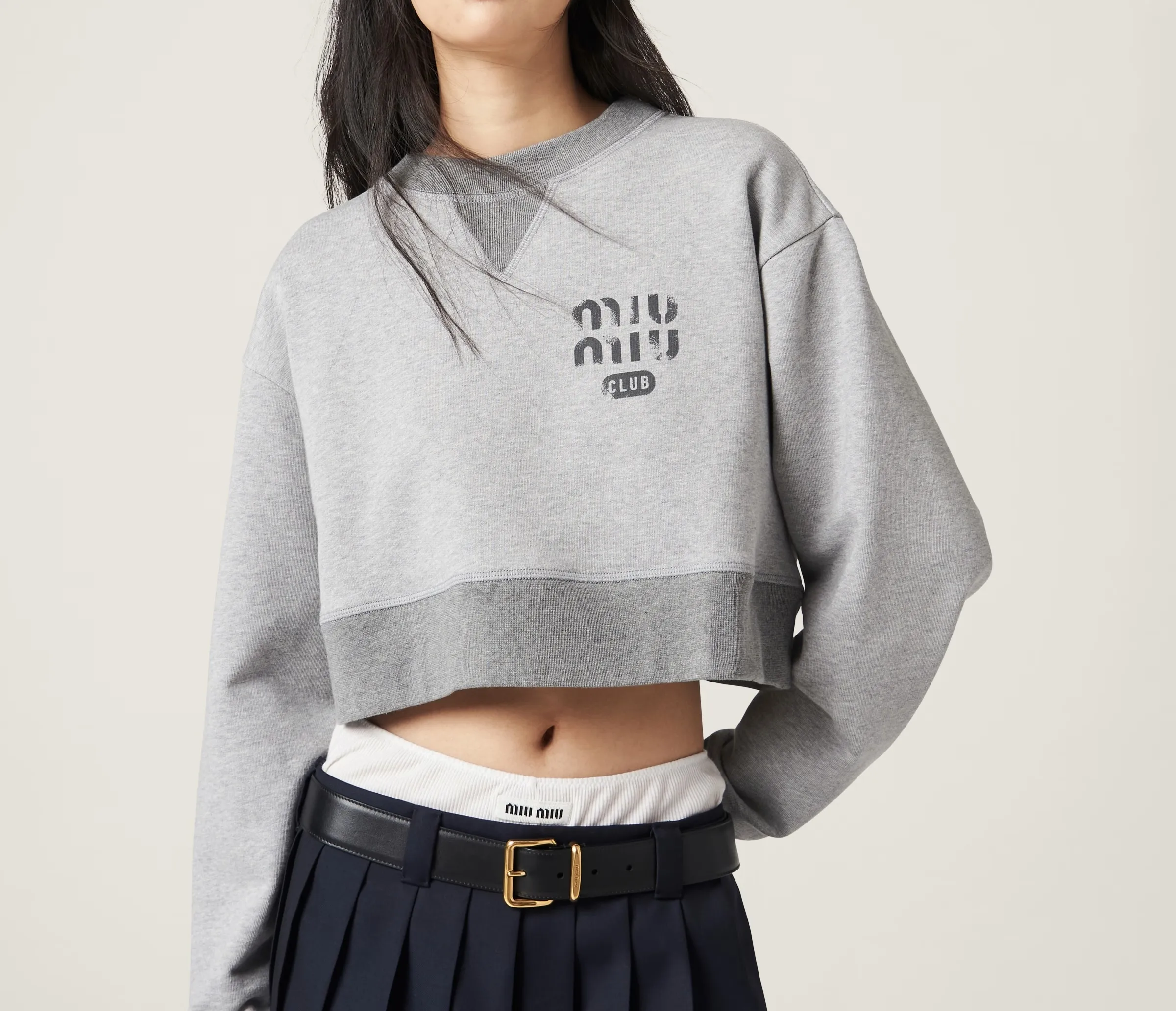 MiuMiu  |Crew Neck Long Sleeves Cotton Logo Hoodies & Sweatshirts