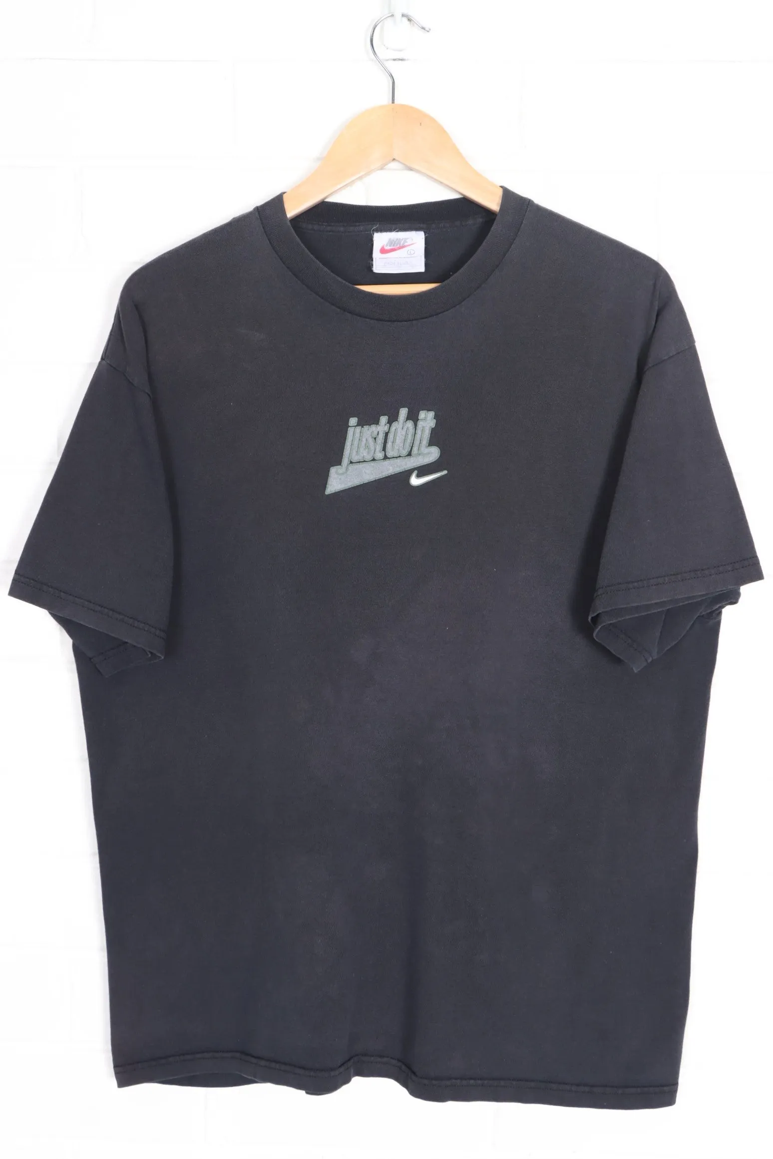 NIKE 90s Just Do It Slogan Swoosh Logo T-Shirt USA Made (L)