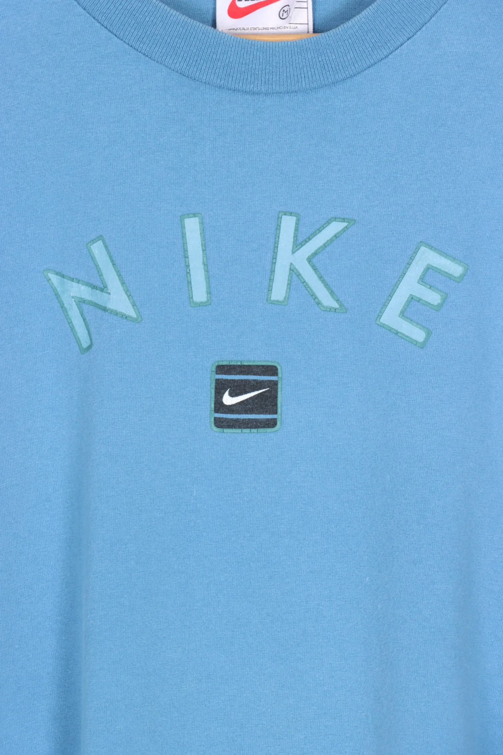 NIKE Blue Swoosh Spell Out T-Shirt (Women's S-M)