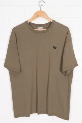 NIKE Embroidered Spell Out Logo Olive Brown T-Shirt (XL)