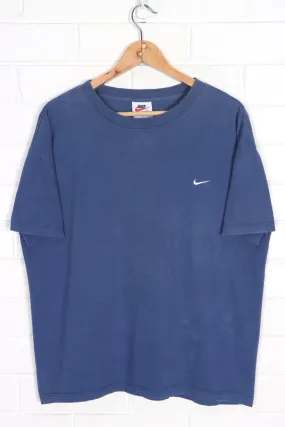 NIKE Embroidered Swoosh Logo Blue Boxy T-Shirt USA Made (L)