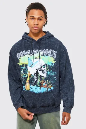 Oversized Worldwide Acid Wash Hoodie | boohooMAN UK