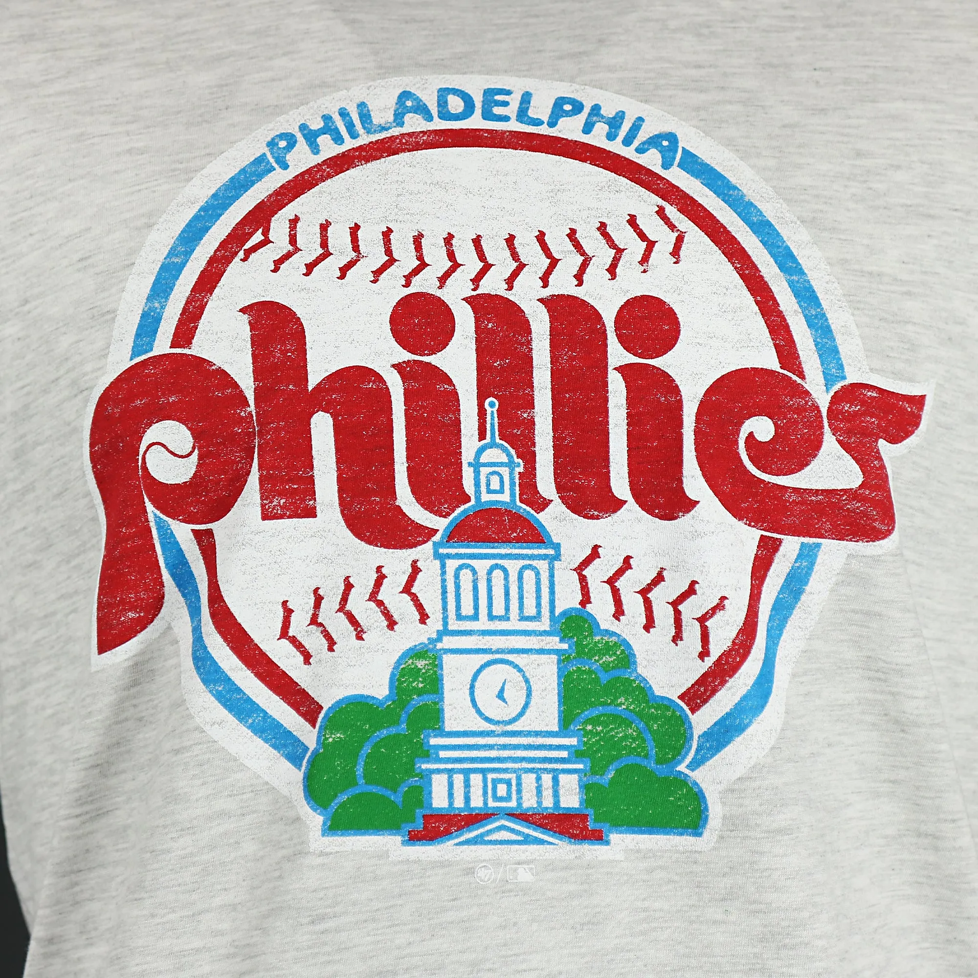 Philadelphia Phillies Distressed Cooperstown Independence Hall Logo Relay Grey Premium Franklin T-Shirt