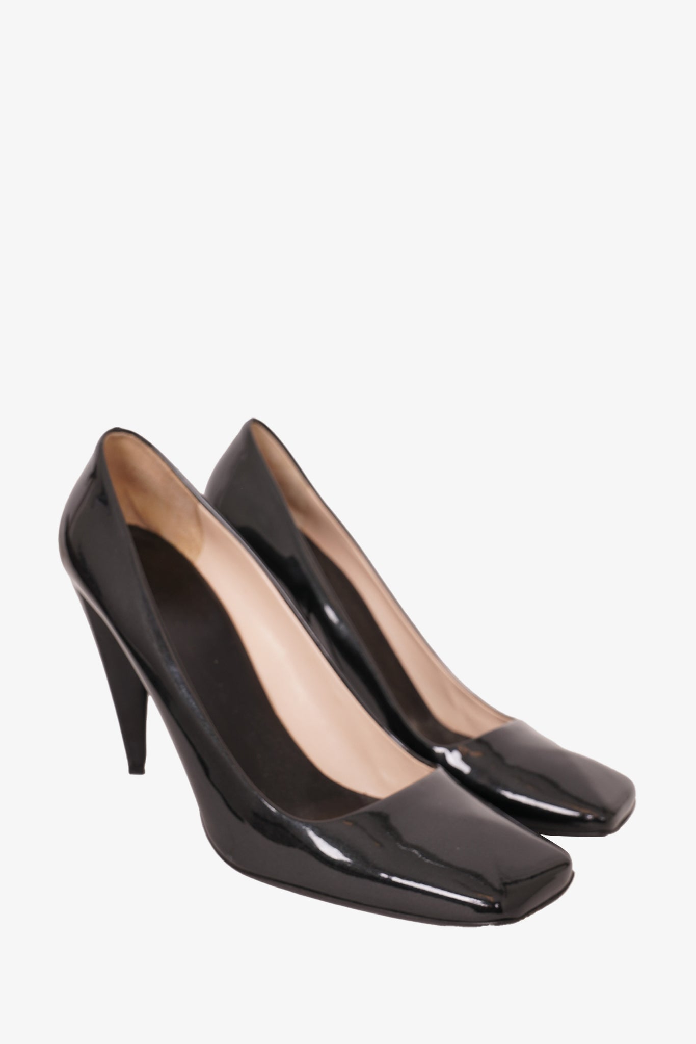 Prada Black Patent Leather Square Toe Pumps Size 41