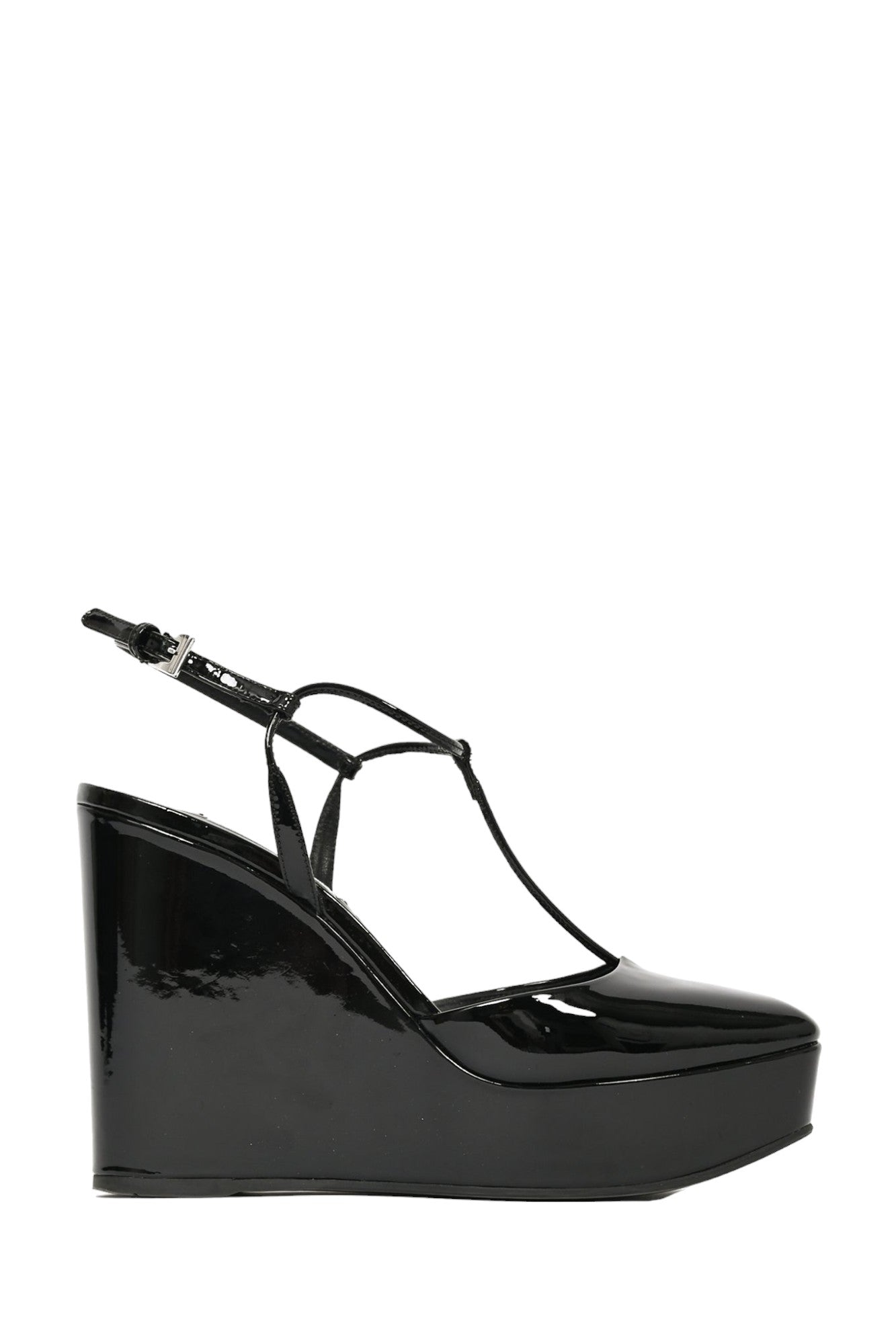 Prada Black Patent Leather Square Toe Wedges Size 36.5