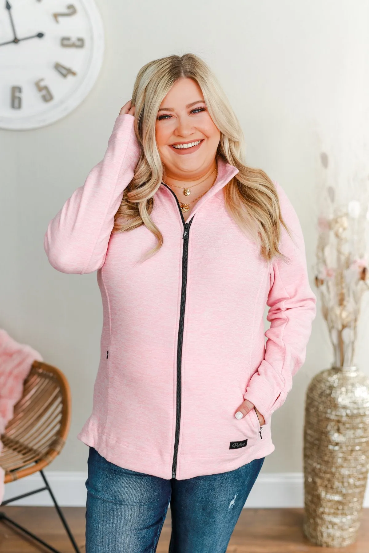 Pulse Exclusive Zip Up Athleisure Jacket- Baby Pink