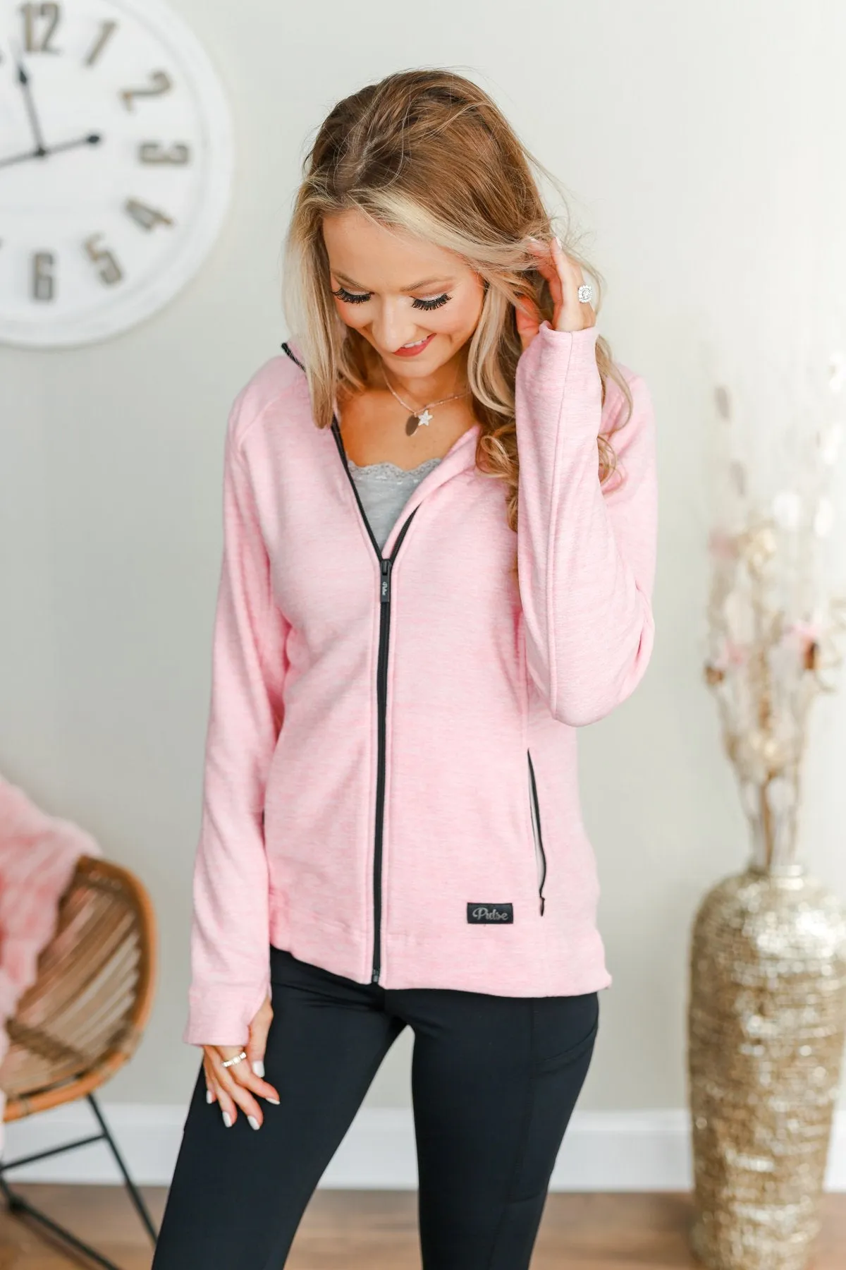 Pulse Exclusive Zip Up Athleisure Jacket- Baby Pink