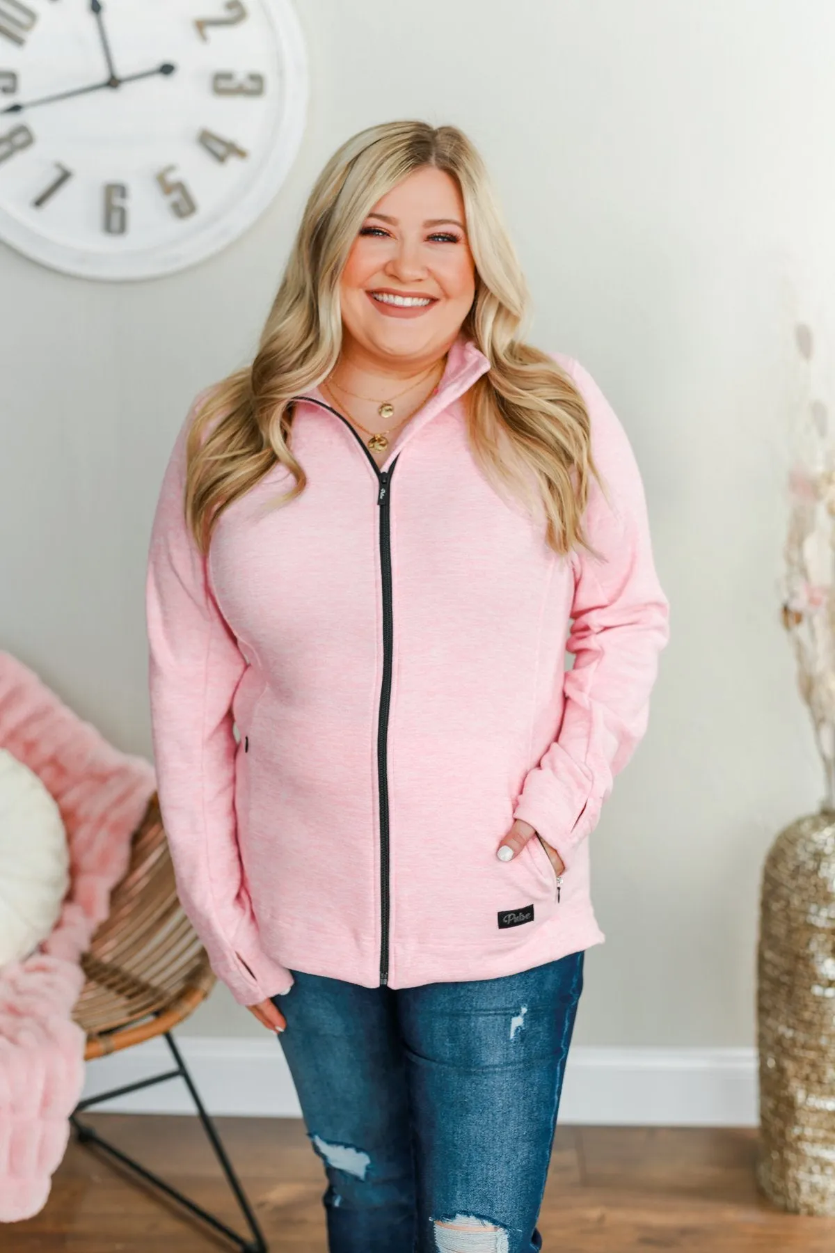 Pulse Exclusive Zip Up Athleisure Jacket- Baby Pink