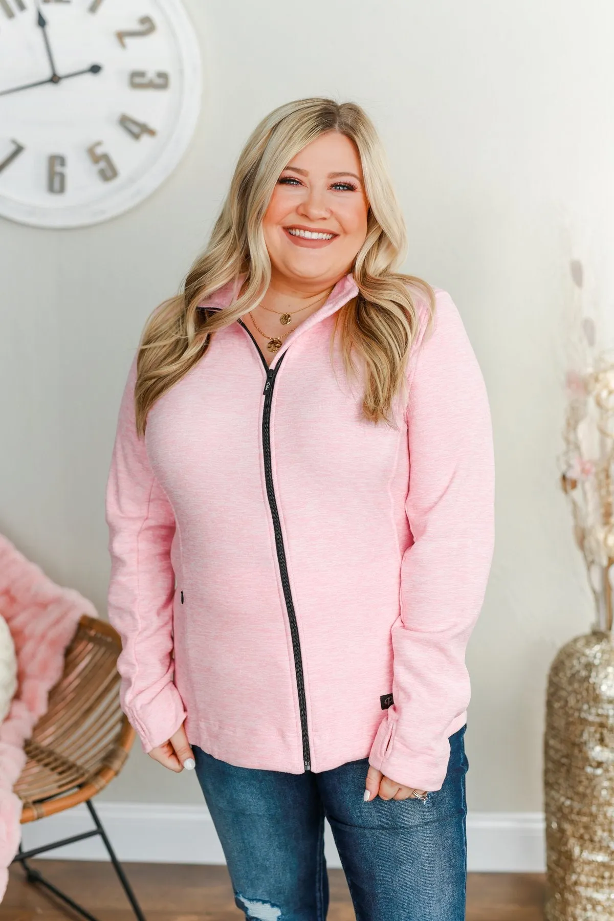 Pulse Exclusive Zip Up Athleisure Jacket- Baby Pink